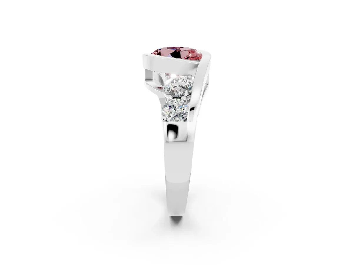Bezel Set Round Cut Morganite Bypass Ring with Round Accents Platinum