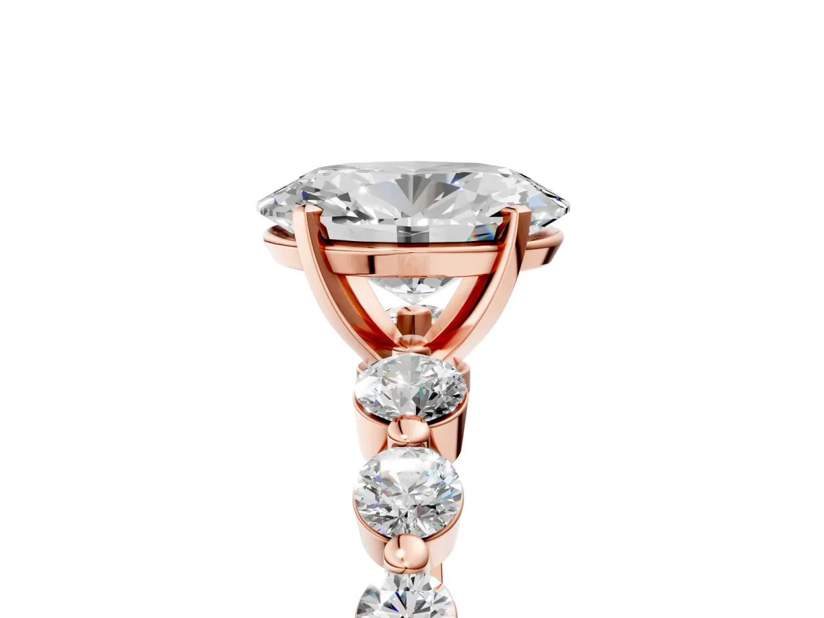 Oval Cut Solitaire Diamond Ring with Pave Band and Four-Prong Setting Rose gold