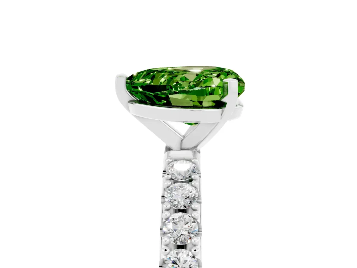 Heart Cut Peridot Solitaire Pavé Band with Four-Prong Setting Platinum
