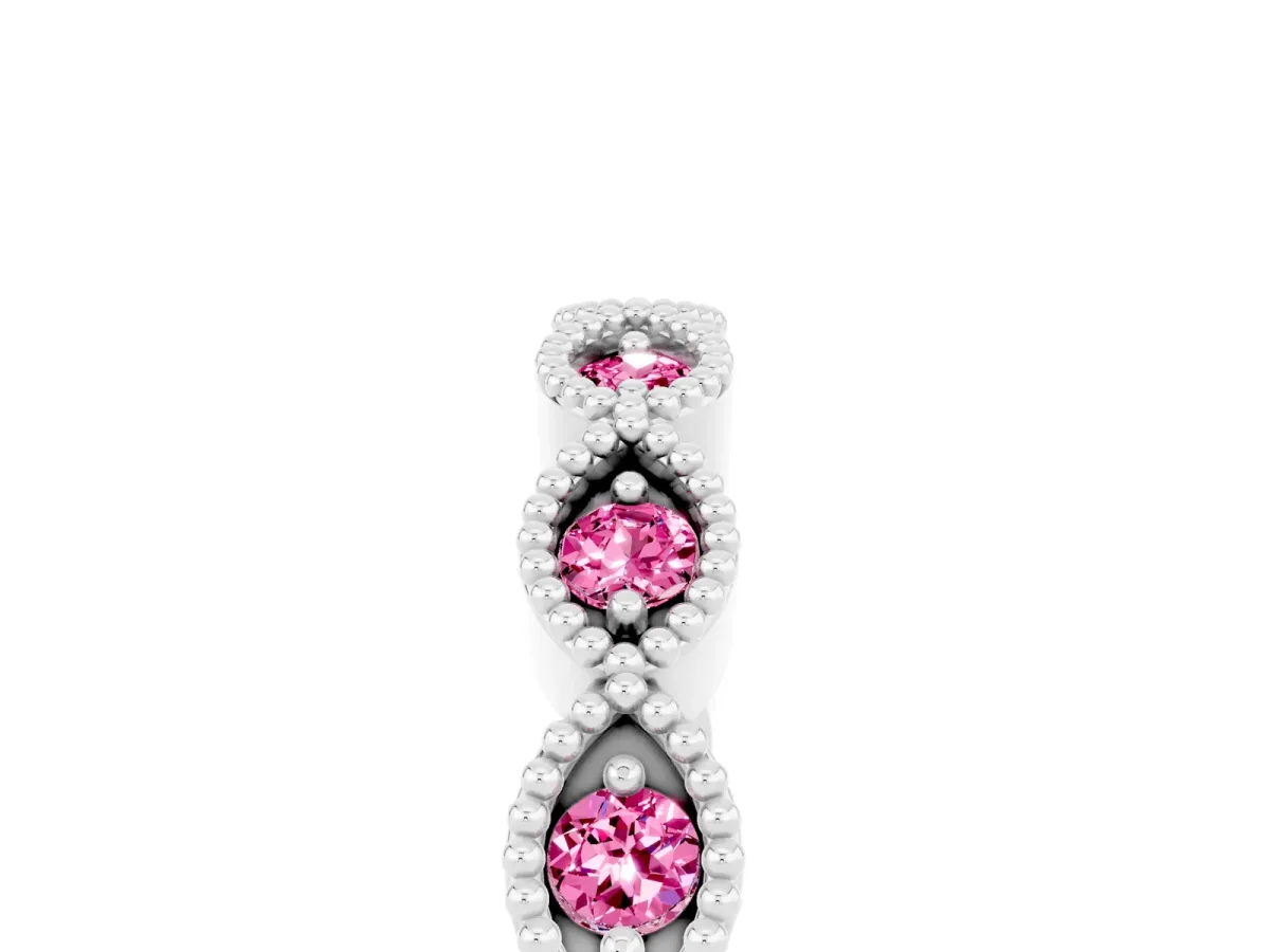 Milgrain Marquise Pink Sapphire Half Eternity Band with Bezel Setting Silver