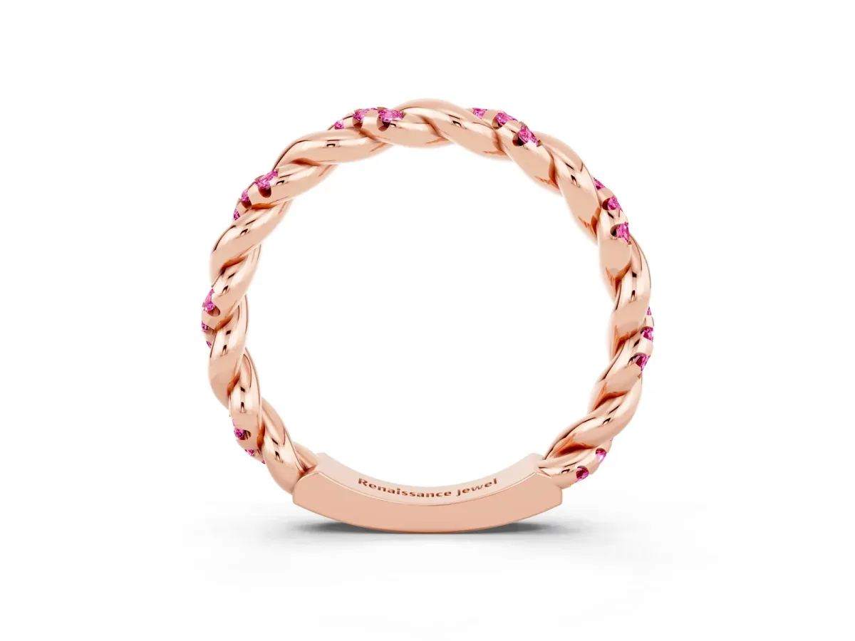 Twisted Pavé Round Pink Sapphire Eternity Band Rose gold