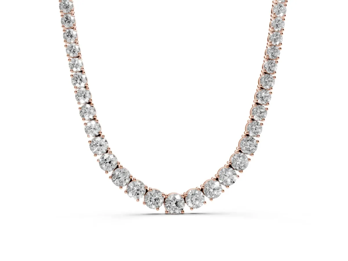 Round Diamond Tennis Necklace with Prong Setting Rose gold