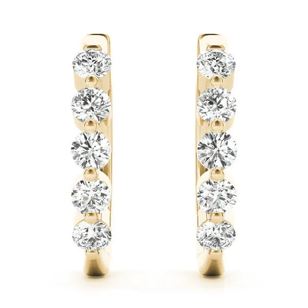 Round Diamond Prong-Set Hoop Earrings Yellow gold