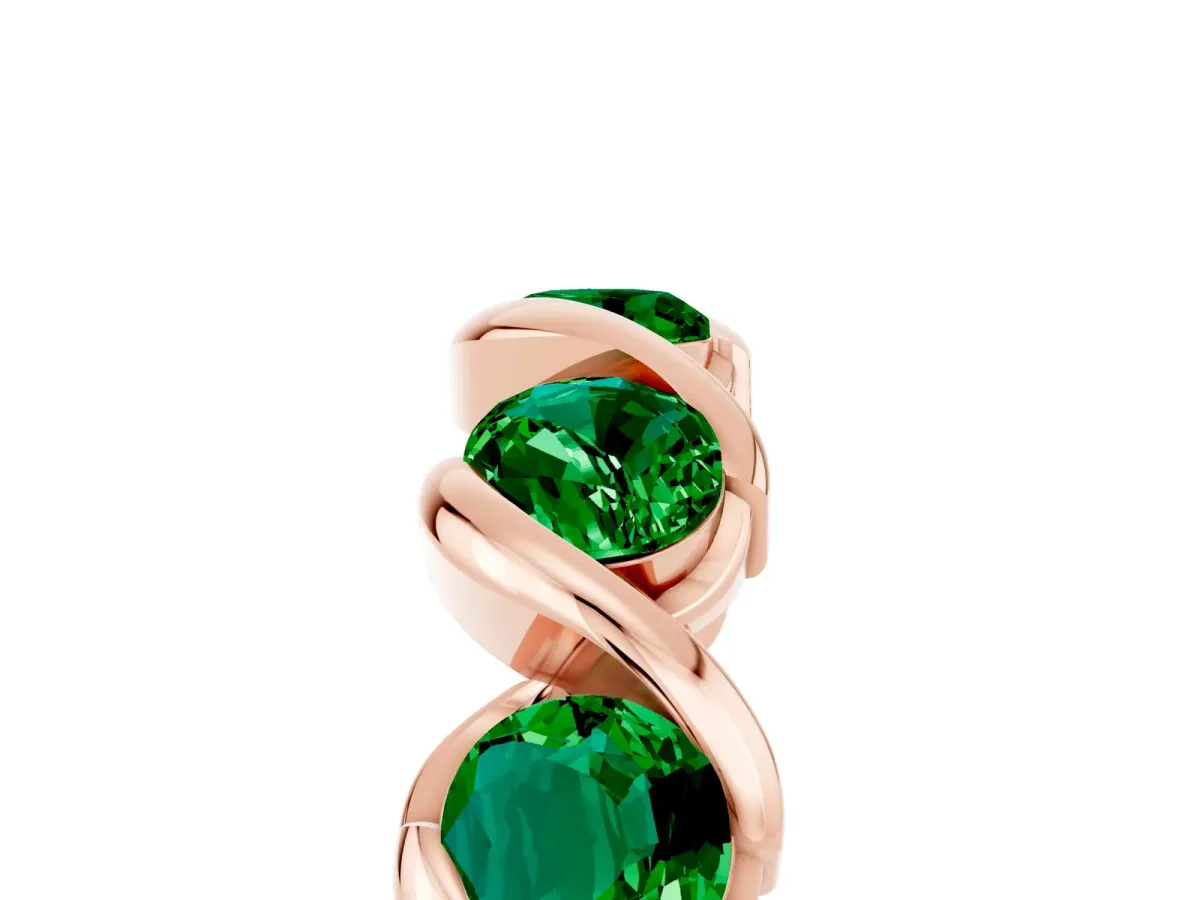Round Emerald Wave Band with Channel Setting and Shared Prongs Rose gold
