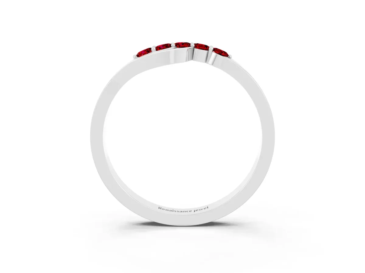 Five-Stone Round Ruby Crossover Band with Prong Setting Silver