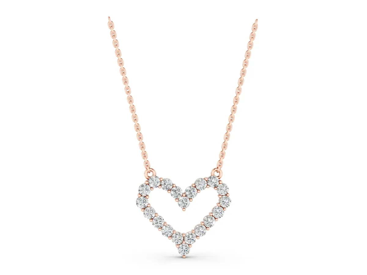 Prong-Set Round Diamond Heart Pendant Rose gold