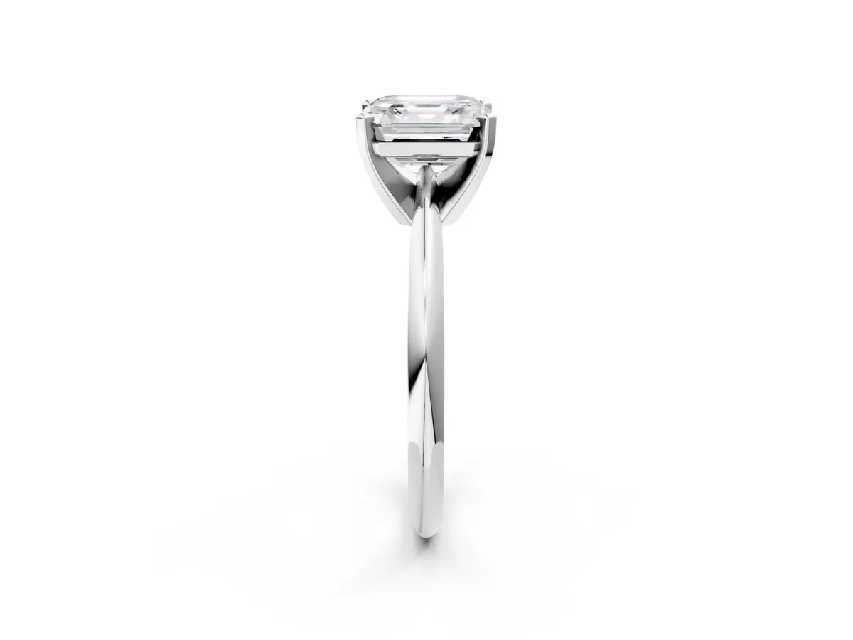 Asscher Cut Cut Solitaire Ring with Four-Prong Setting on a Classic Band Platinum