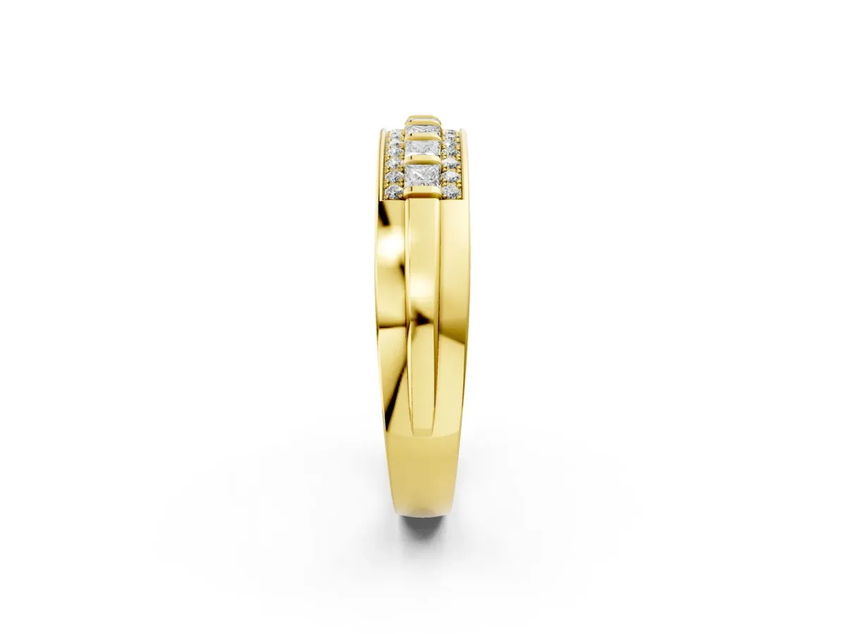 Bar-Set Princess Cut Diamond Pavé Band Yellow gold