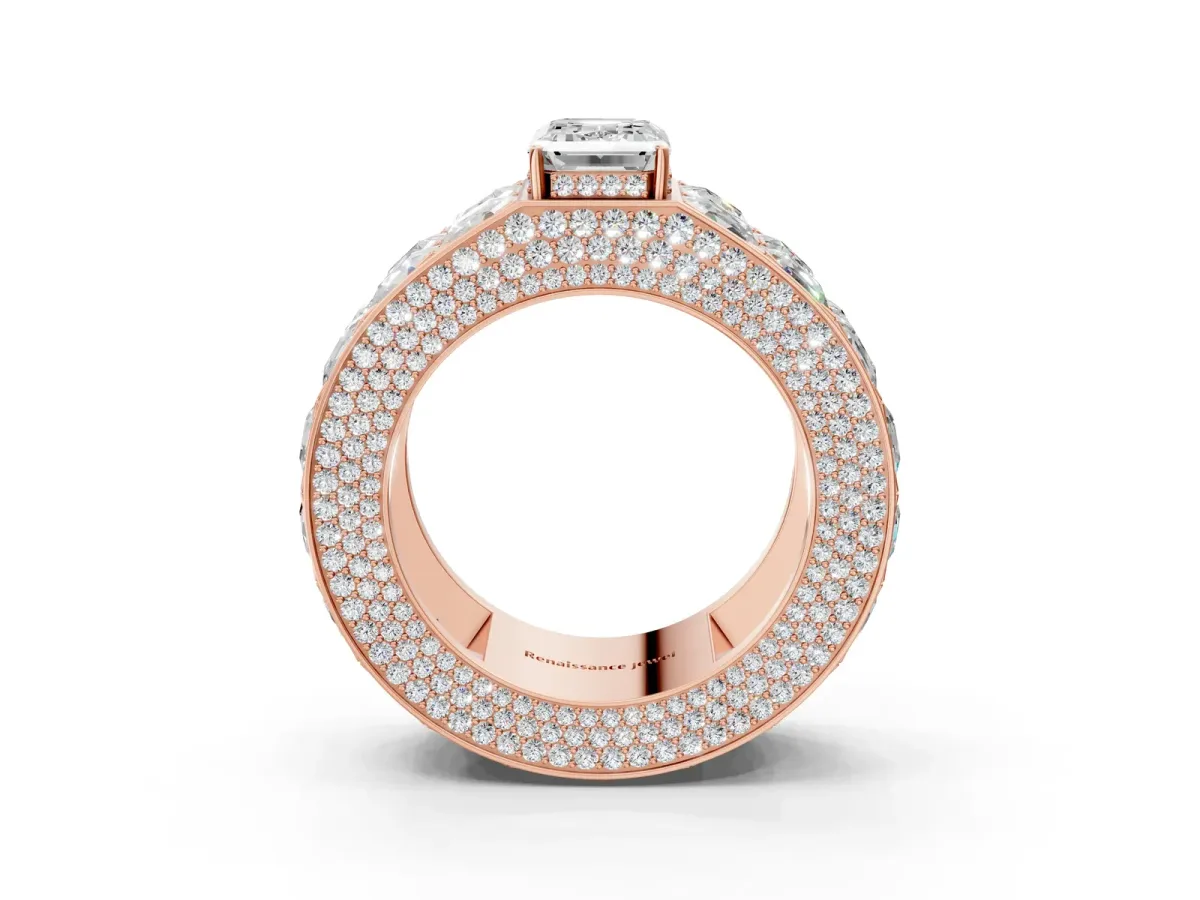 Emerald Cut Diamond Radiant Pavé Mens Ring Rose gold
