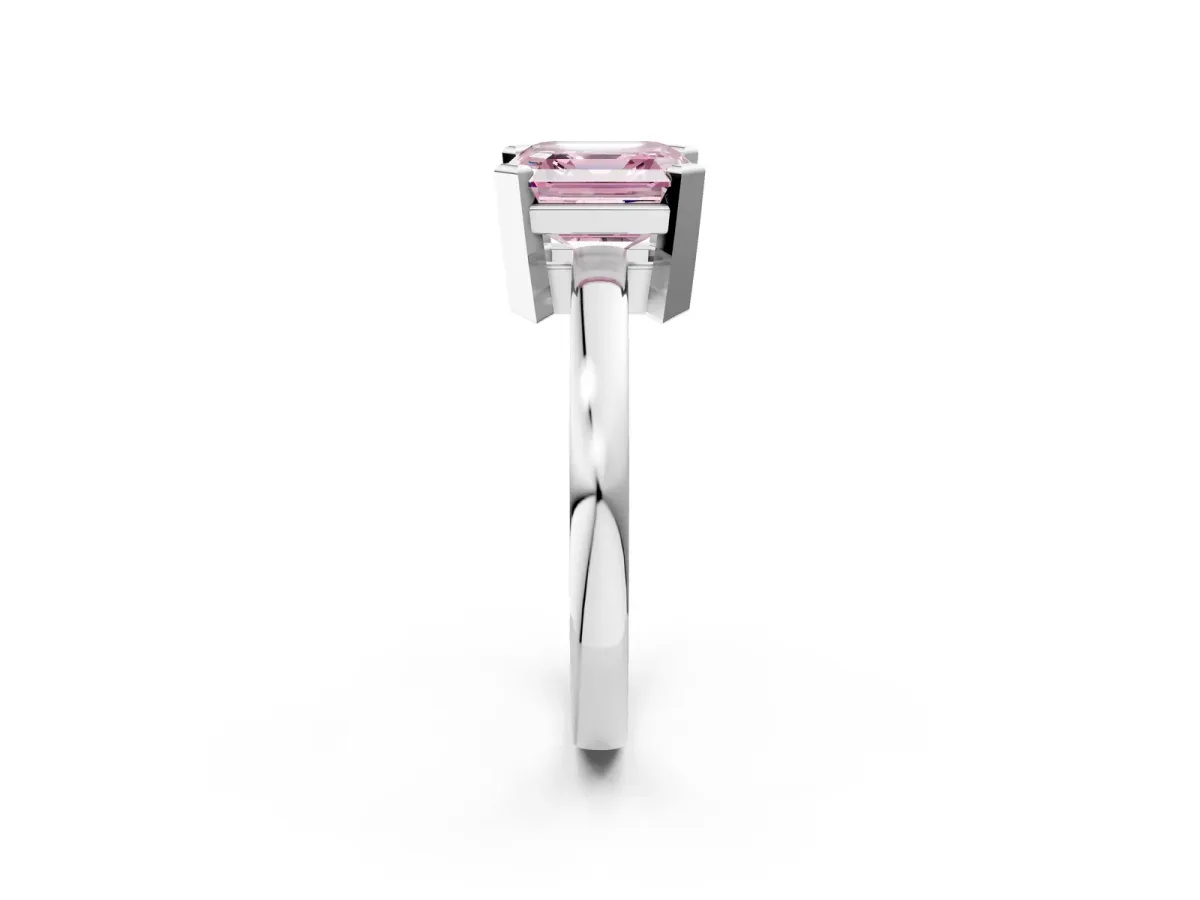 Fancy Pink Asscher Cut Cut Solitaire Ring with Four-Prong Setting and Classic Band Platinum