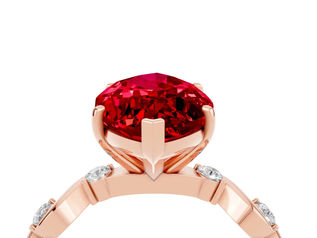 Marquise Cut Ruby Solitaire Twisted Band with Round Accents and Prong Setting Rose gold