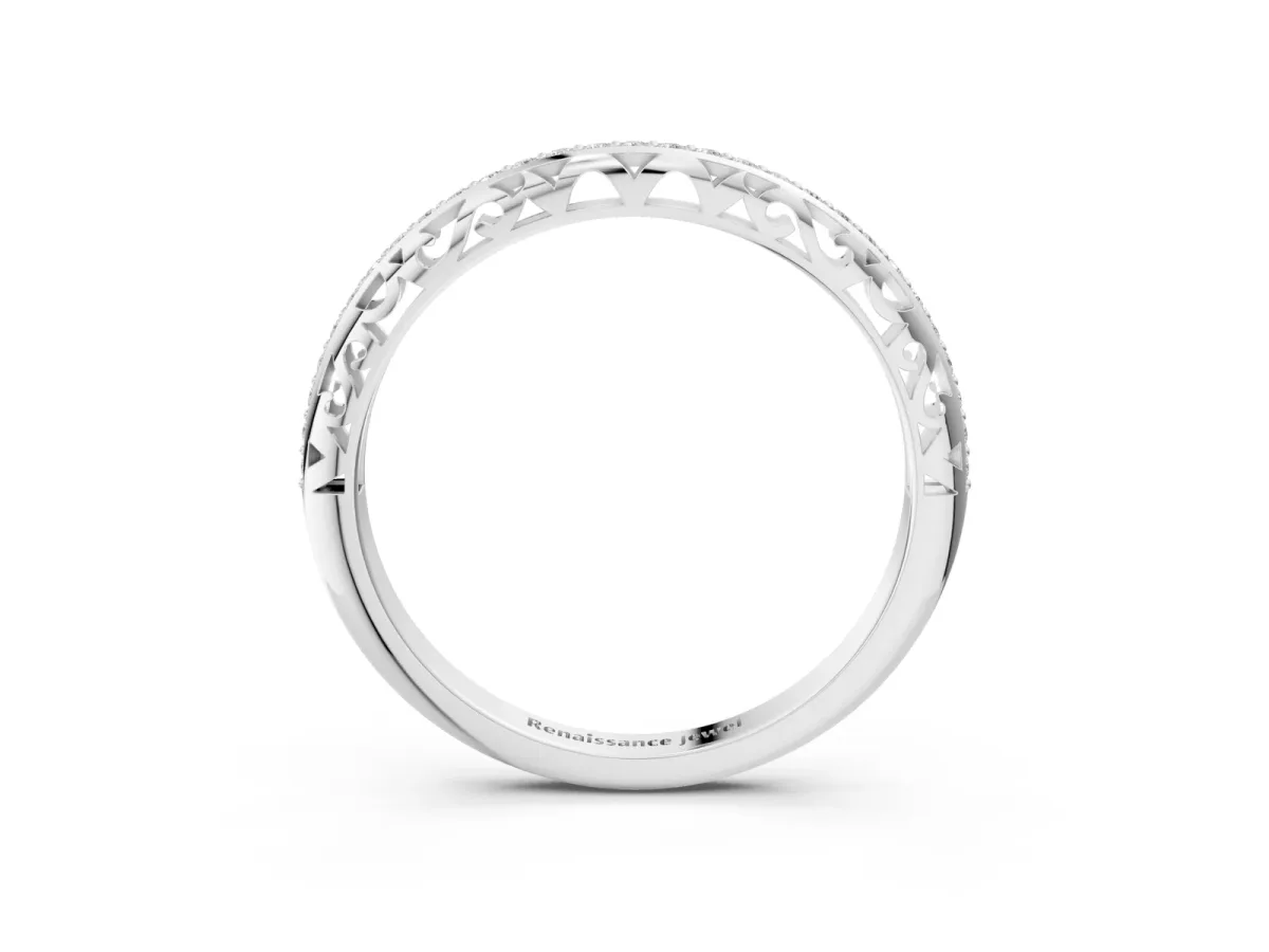 Round Diamond Channel-Set Eternity Band with Filigree Detailing Silver