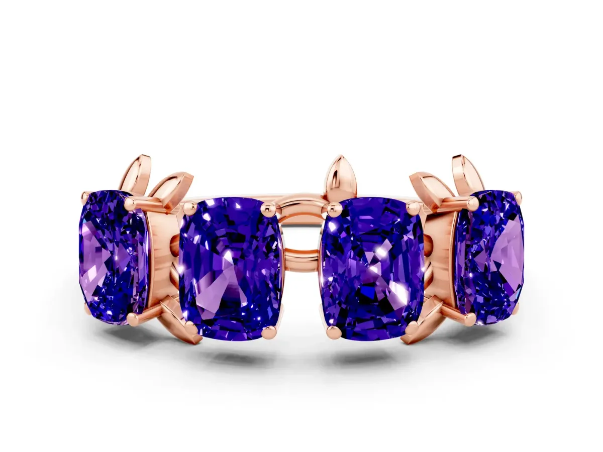 Emerald Cut Tanzanite Prong-Set Half Eternity Band Rose gold