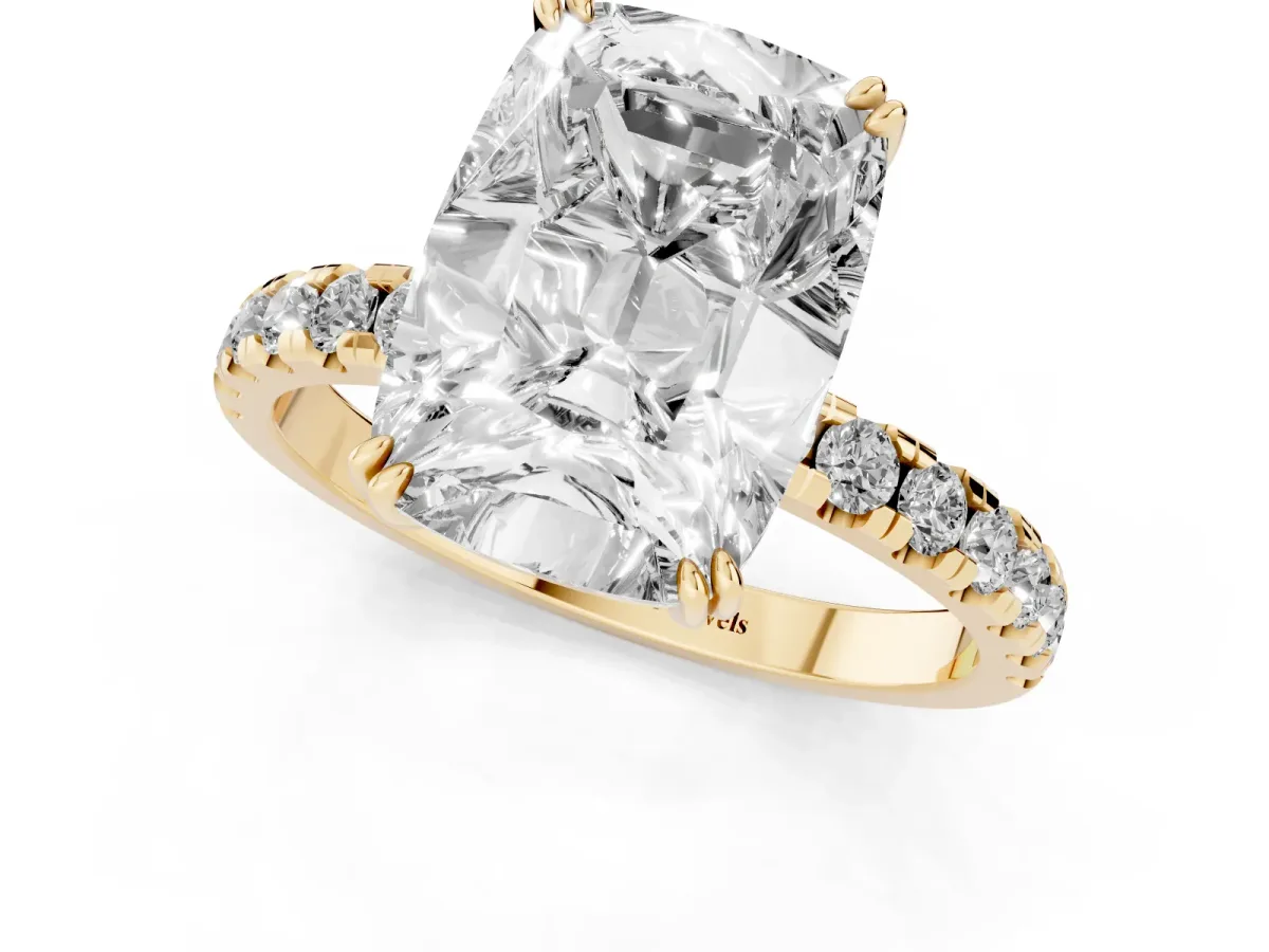 Old Mine Elongated Cushion Diamond Pave Band Ring Yellow gold