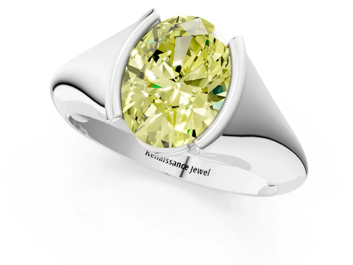 Fancy Yellow Oval Cut Solitaire Tension Set Diamond Ring Platinum