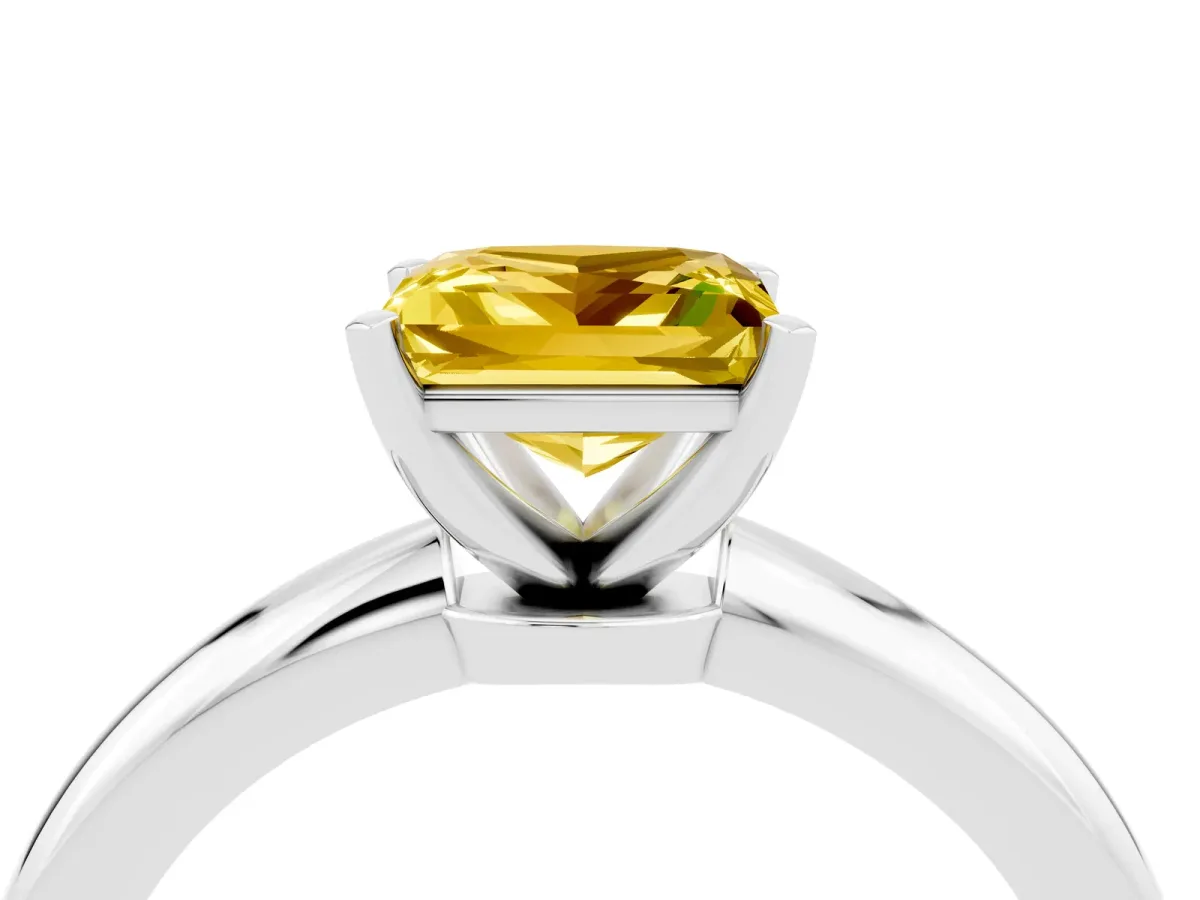 Princess Cut Yellow Sapphire Solitaire Ring with Six-Prong Setting and Classic Band Silver