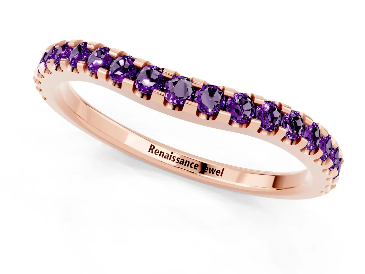 Round Amethyst Pavé Curved Wedding Band Rose gold