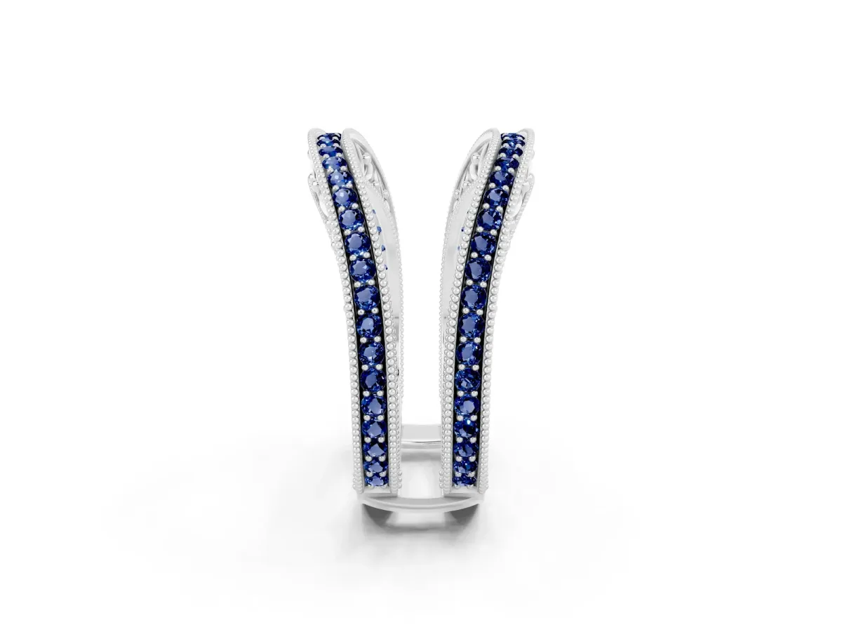 Round Blue Sapphire Milgrain Eternity Band with Channel Setting Silver