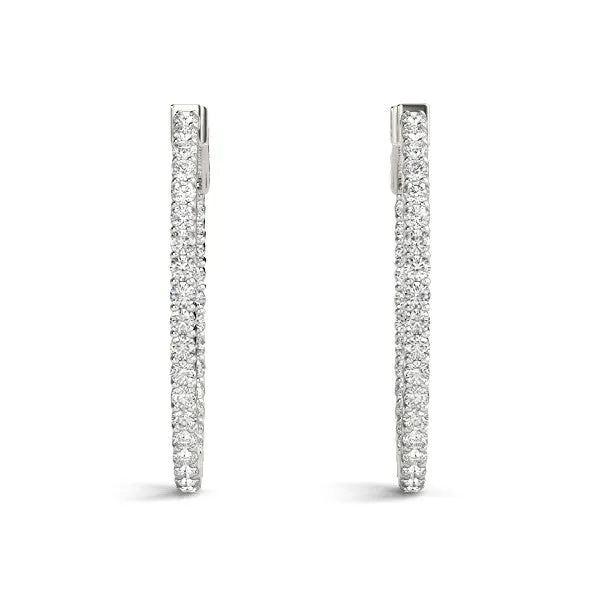Round Cut Diamond Hoop Earrings with Channel Setting and Four-Prong Setting White gold