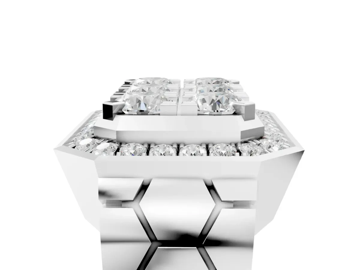 Round Diamond Cluster Halo Mens Ring White gold