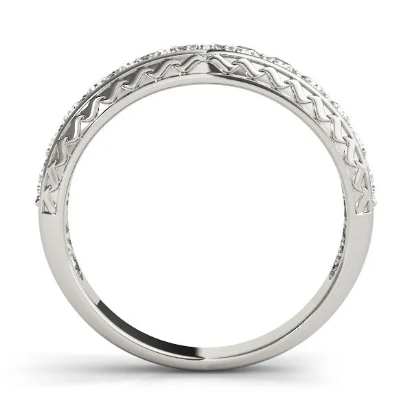 Round Diamond Channel Set Milgrain Eternity Band Silver