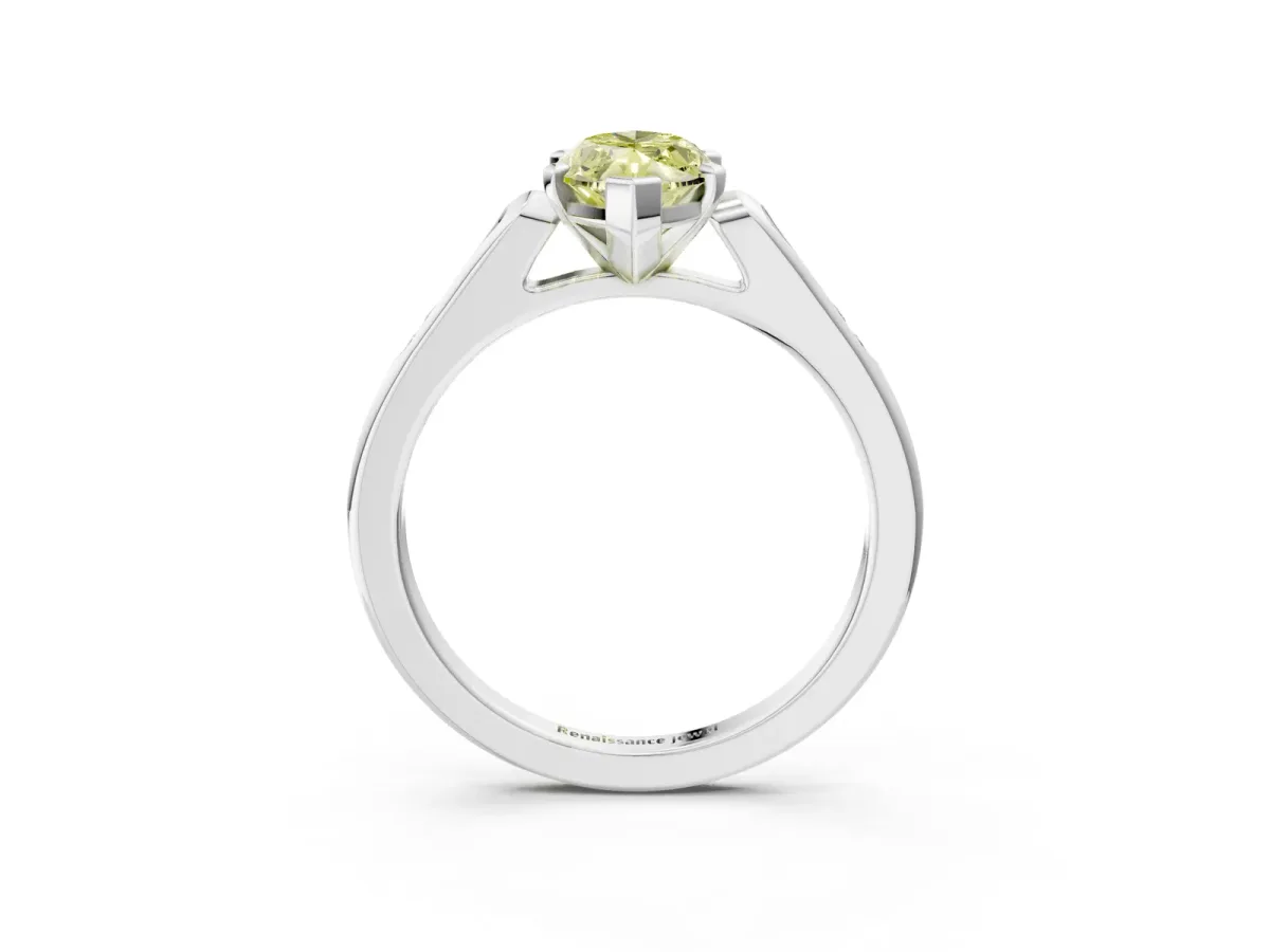 Fancy Yellow Marquise Cut Diamond Solitaire Ring with Channel Set Round Band and Prong Setting Silver