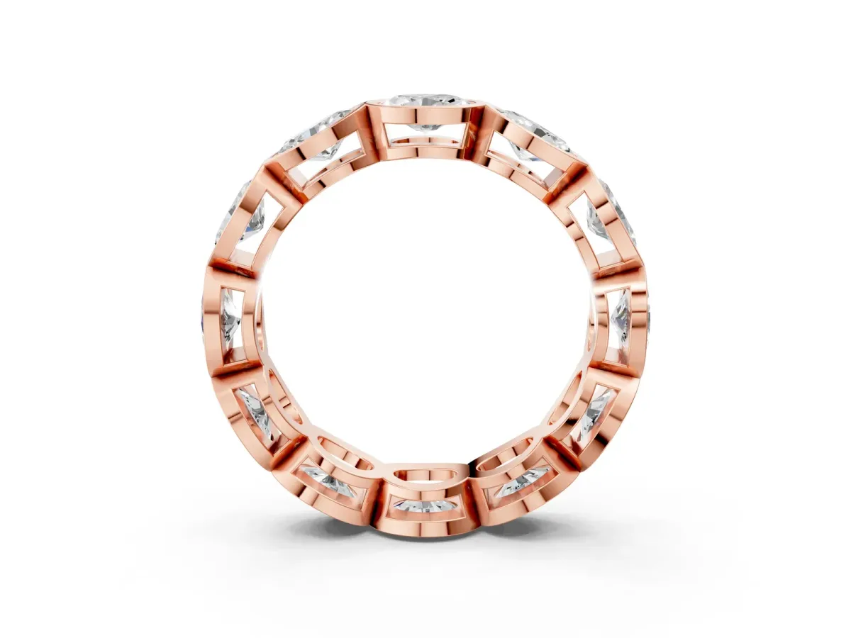 Oval Diamond Bezel Set Eternity Wedding Band Rose gold
