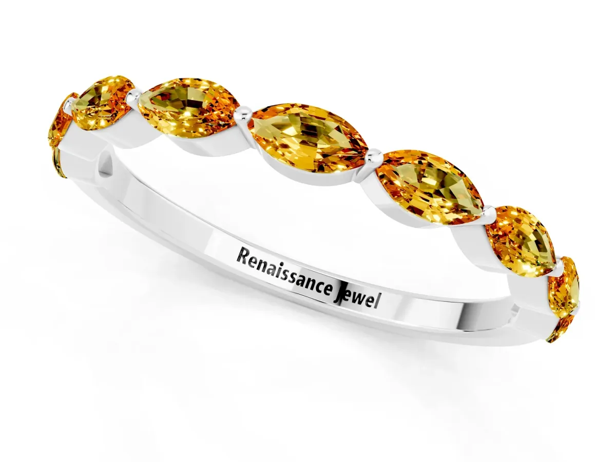 Marquise Citrine Half Eternity Band with Prong Setting Platinum