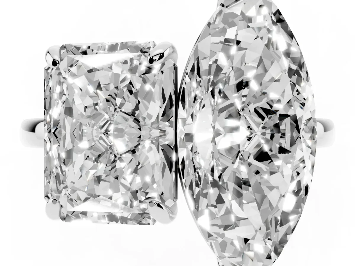 Radiant and Marquise Toi Moi Ring with Prong Setting and Plain Band White gold