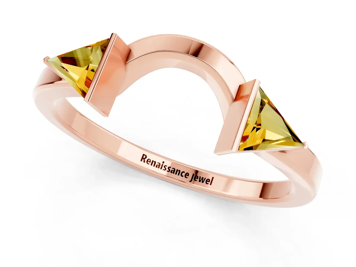 Trillion Citrine Open Band Ring with Bezel Setting Rose gold