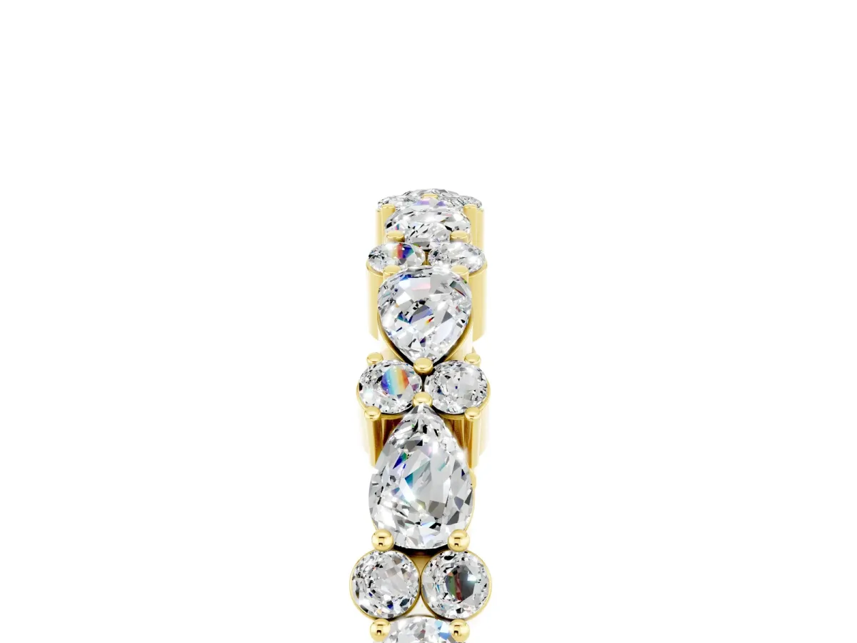 Pear and Round Moissanite Wedding Band Yellow gold