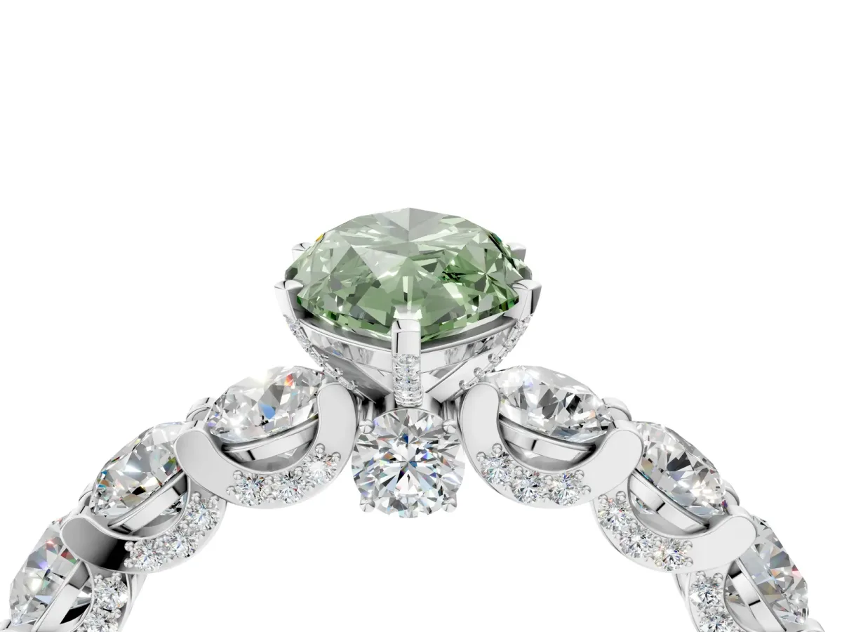 Fancy Green Marquise Cut Diamond Side Stone Engagement Ring with Four-Prong Setting White gold