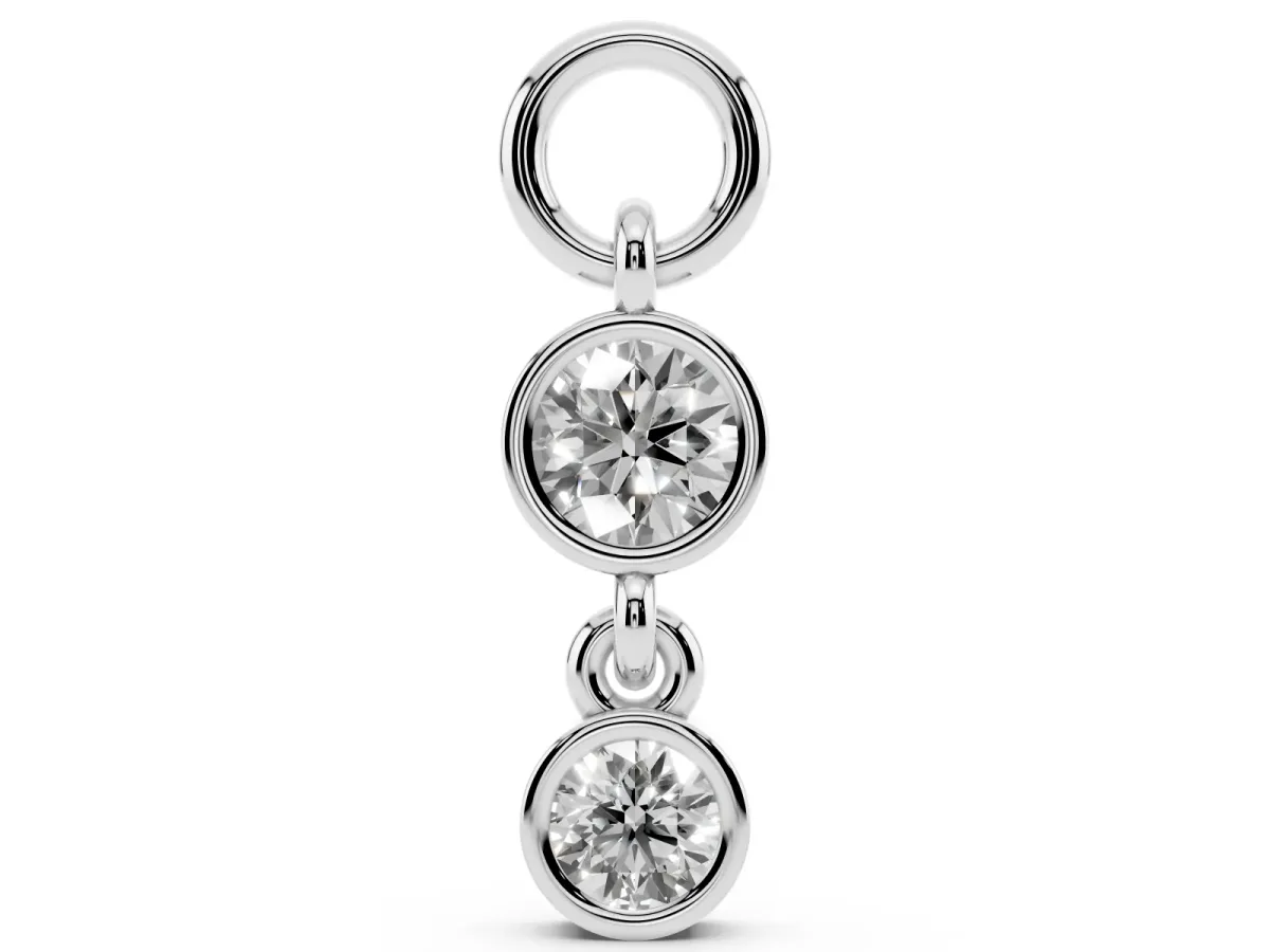 Round Diamond Double Drop Huggie Charm Platinum