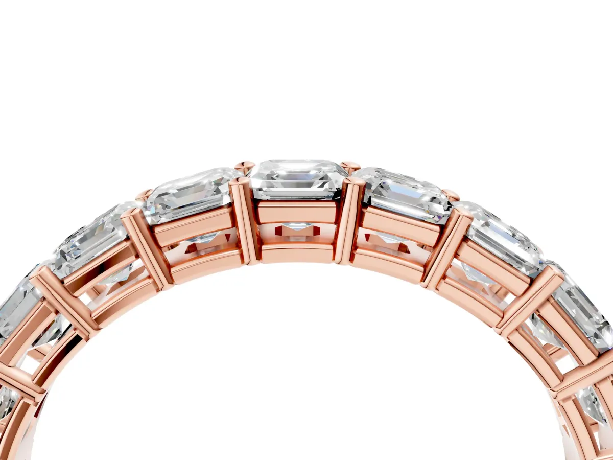 Asscher Cut Half Eternity Band with Shared Prong Setting Rose gold