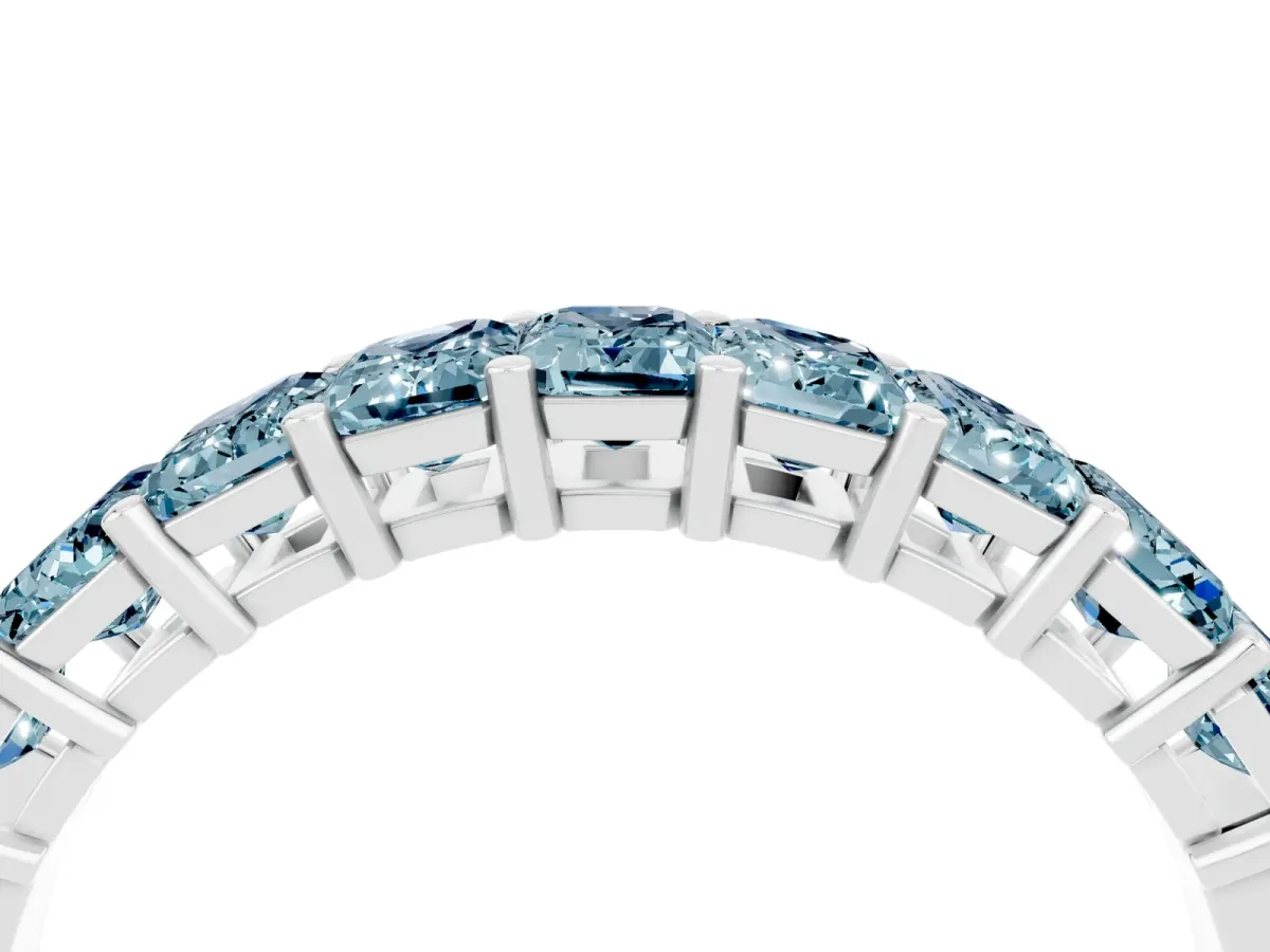 Emerald Cut Aquamarine Prong-Set Eternity Band Silver