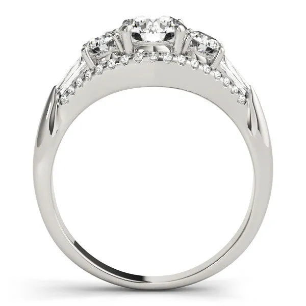 Three-Stone Pear Cut Diamond Engagement Ring with Pave Band and Prong Setting Platinum