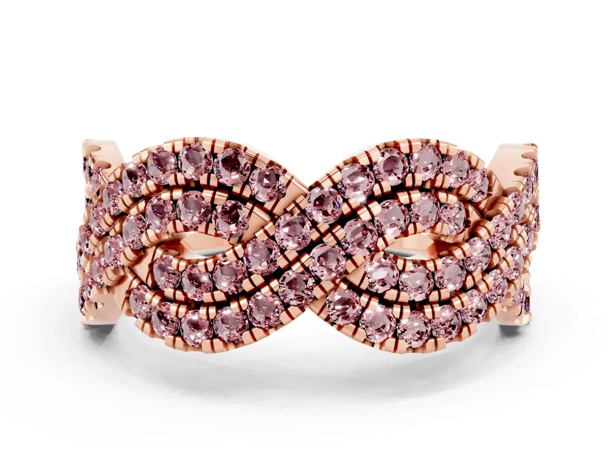 Pavé Round Morganite Infinity Twist Band with Shared Prong Setting Rose gold