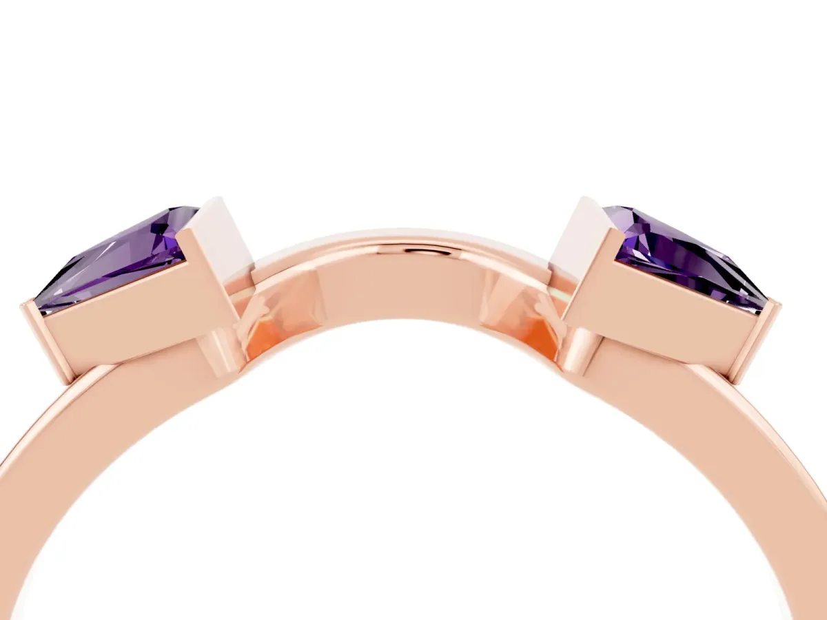 Trillion Amethyst Open Band Ring with Bezel Setting Rose gold