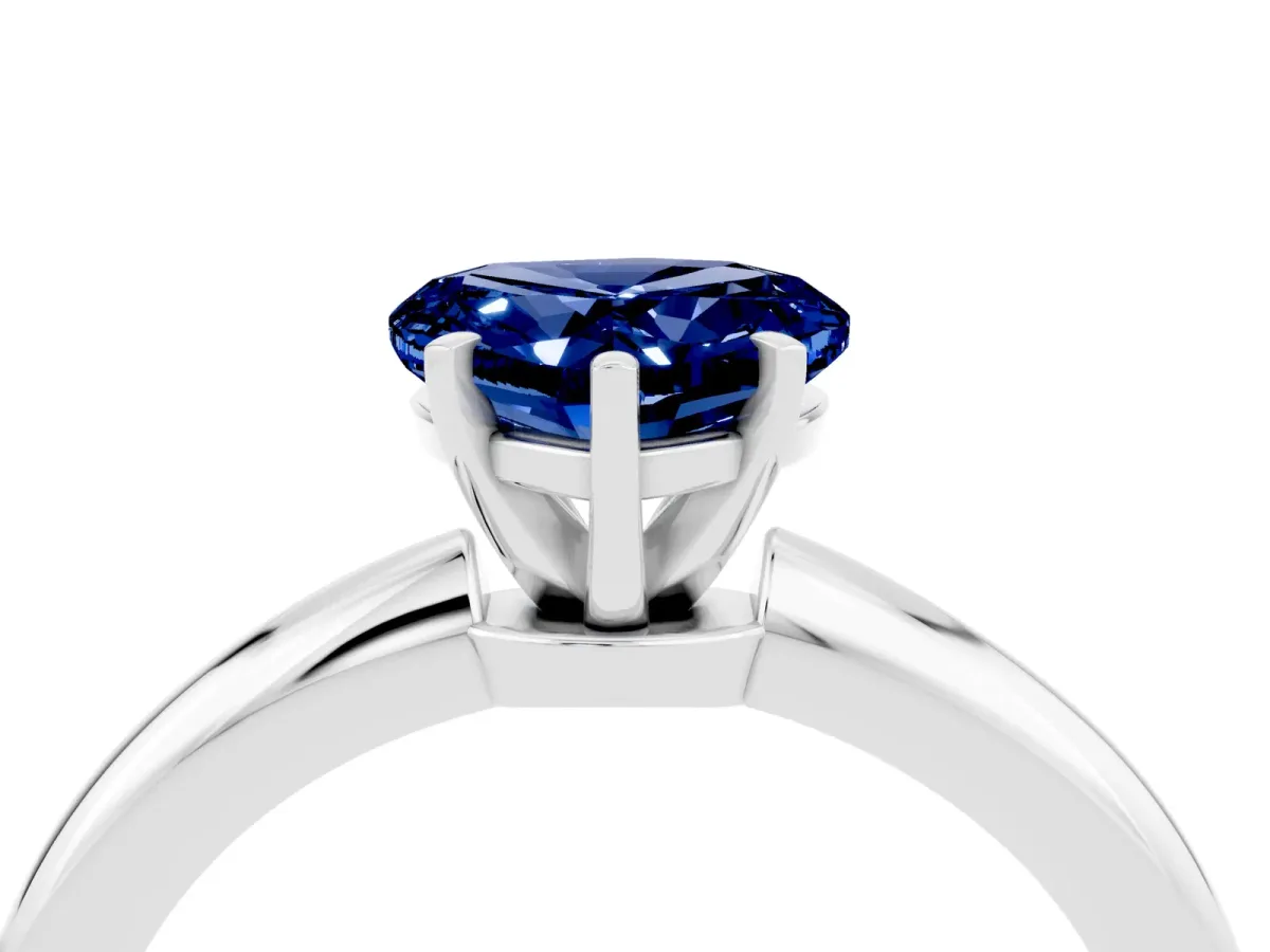 Heart Cut Blue Sapphire Solitaire Ring with Six-Prong Setting and Classic Band Silver