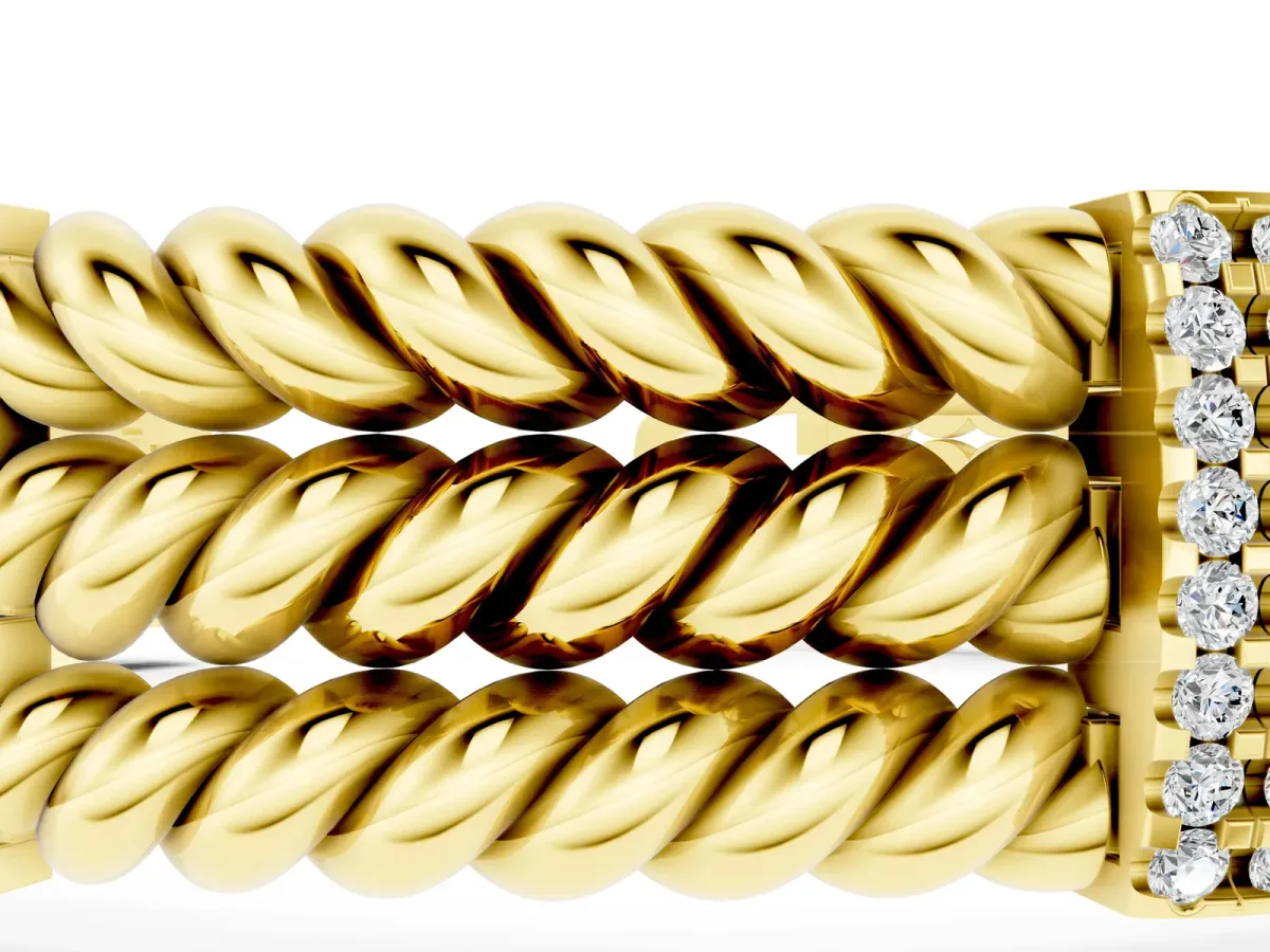 Round Diamond Pavé Rope Bracelet with Box Clasp Yellow gold
