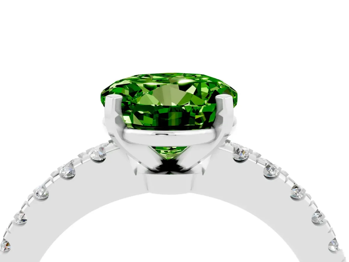 Round Cut Solitaire Peridot with Pavé Band and Four-Prong Setting Platinum