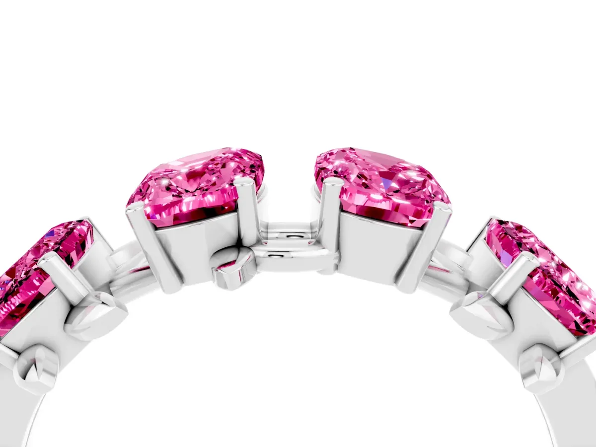 Emerald Cut Pink Sapphire Prong-Set Half Eternity Band Platinum