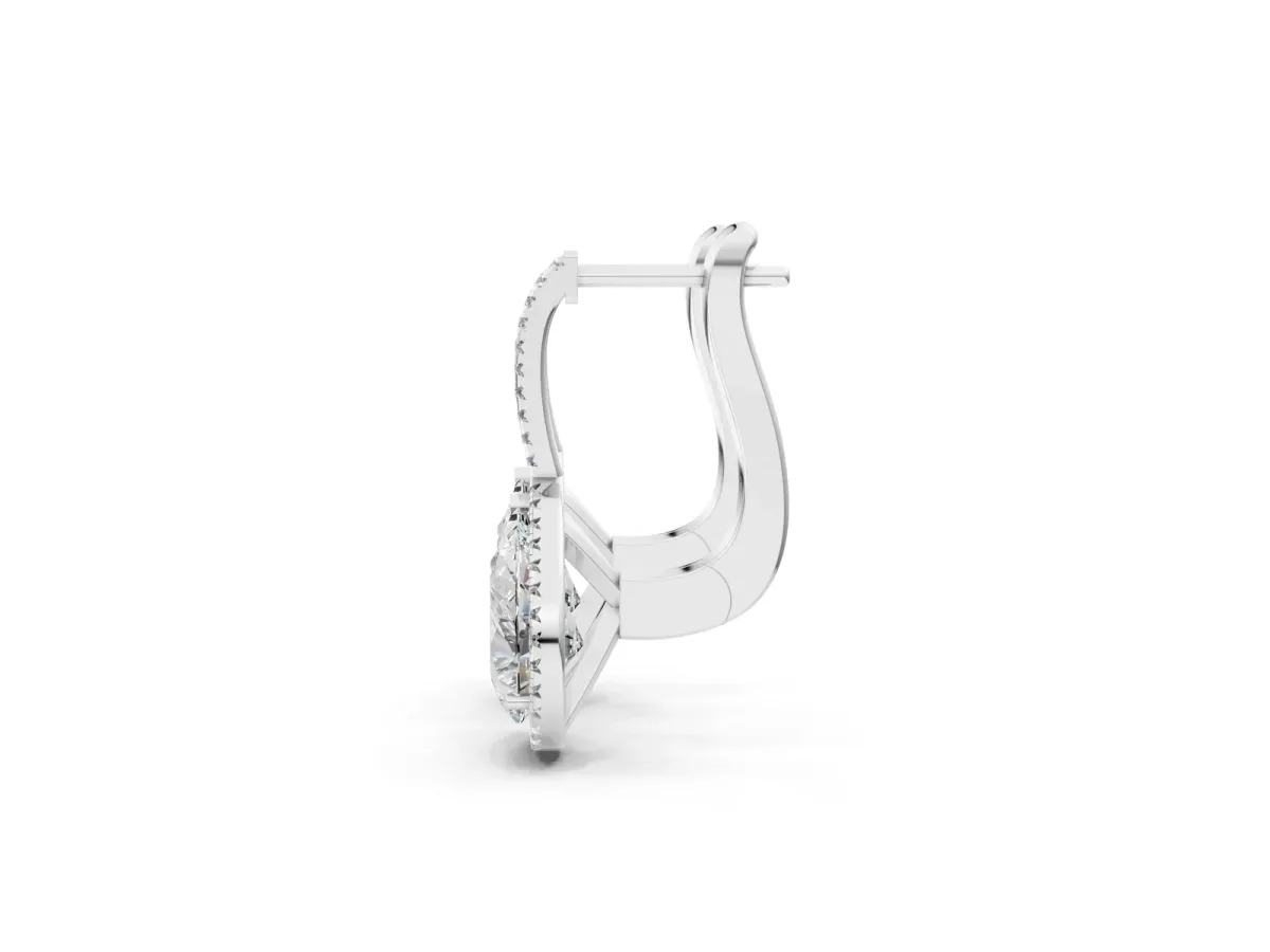 Pear Diamond Halo Leverback Drop Earrings with Round Diamond Accents Silver