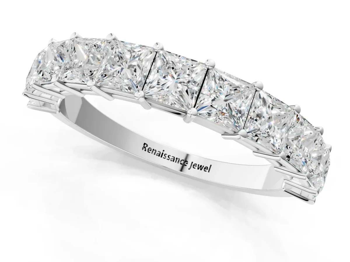 Princess Cut Half Eternity Band with Shared Prong Setting Silver