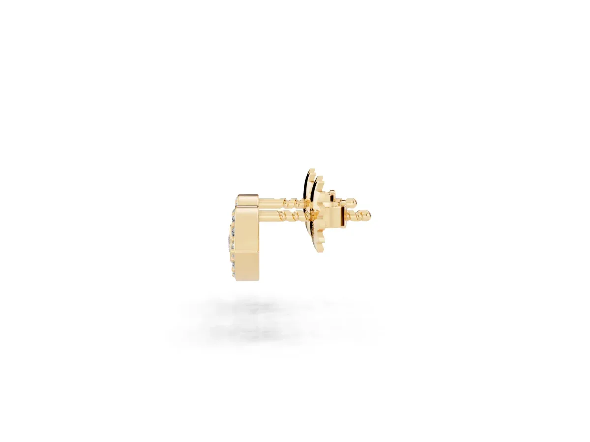 Round Diamond Bezel Center Evil Eye Stud Earrings Yellow gold