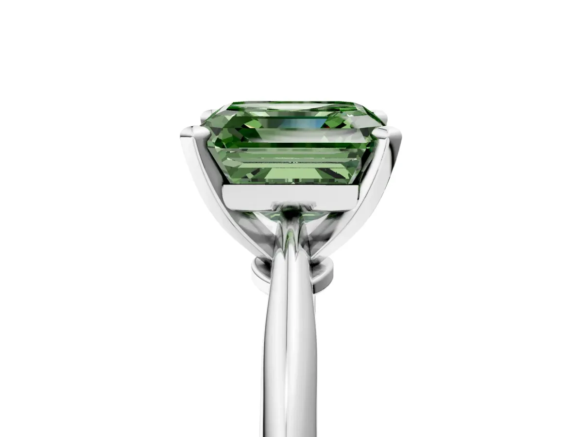 Fancy Green Asscher Cut Diamond Solitaire Engagement Ring with Classic Band and Four-Prong Setting Silver