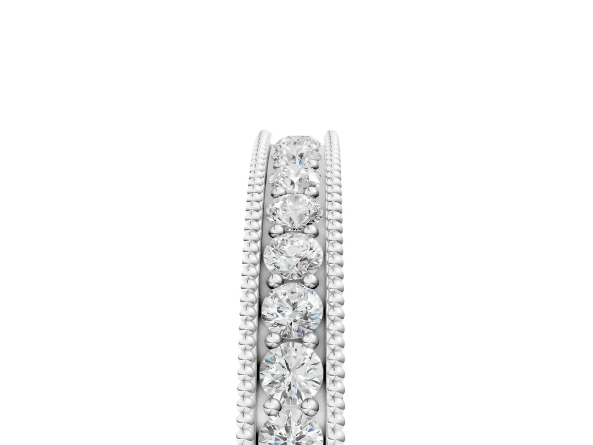Channel Set Round Diamond Milgrain Edge Eternity Band Silver