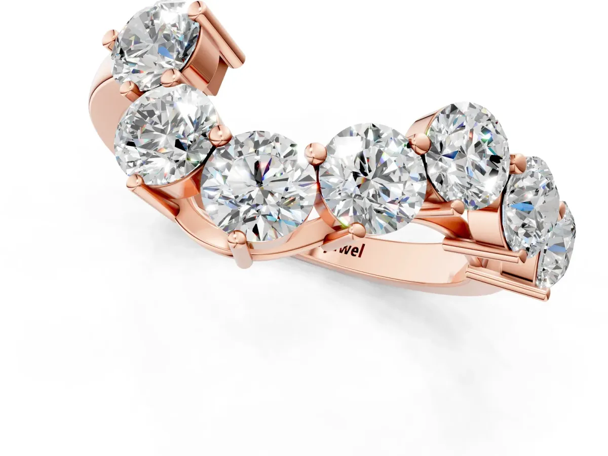 Curved Diamond Cluster Band - Round Stones, Split Shank, Prong Setting Rose gold