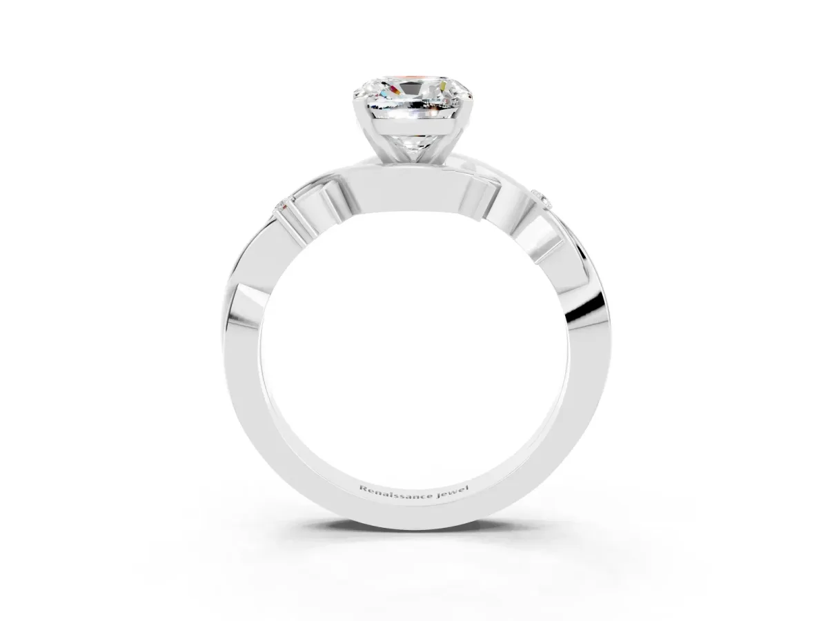 Cushion Cut Moissanite Solitaire Ring with Twisted Band and Prong Setting Platinum