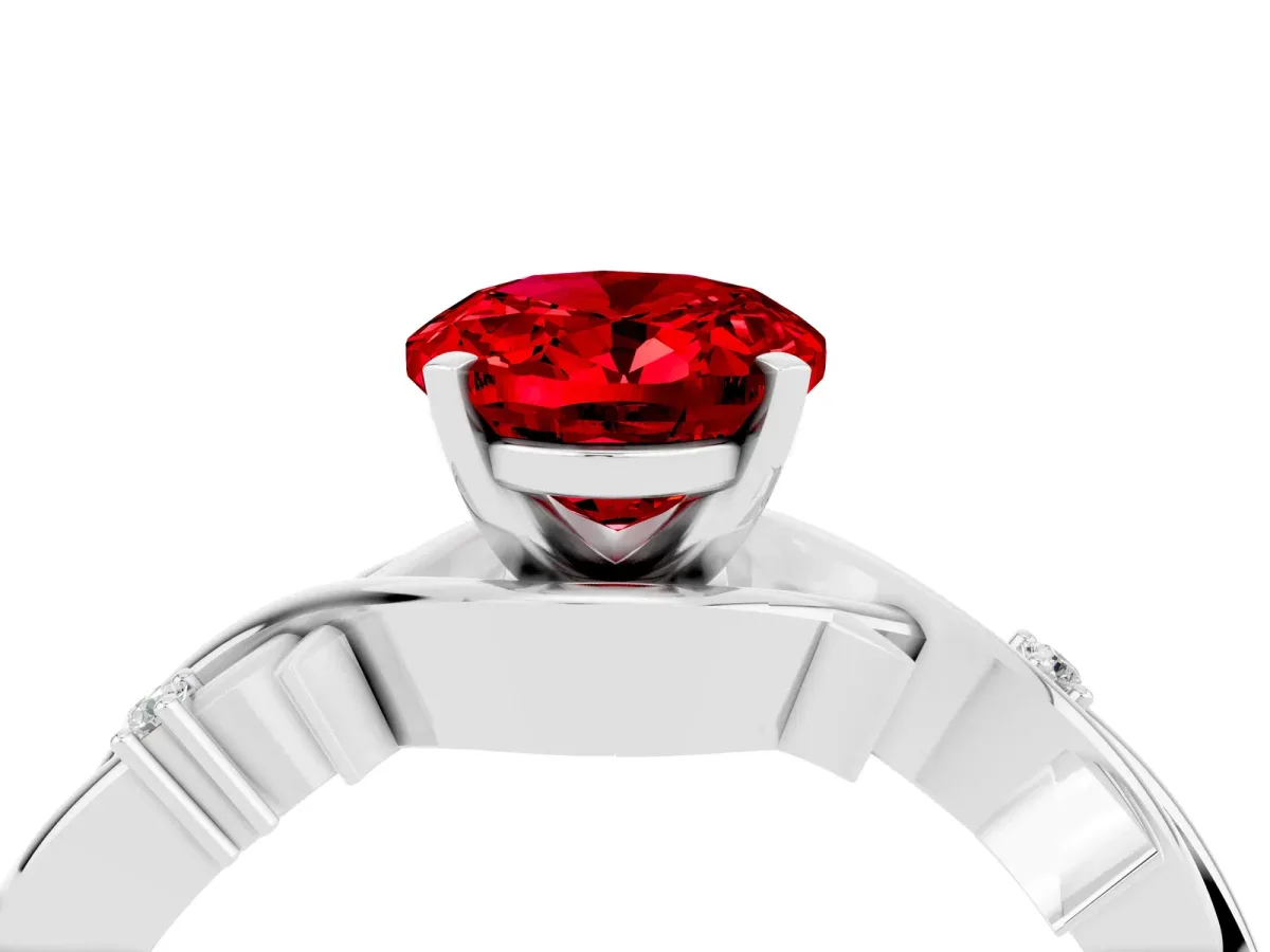 Oval Cut Ruby Solitaire Ring with Twisted Band and Prong Setting White gold